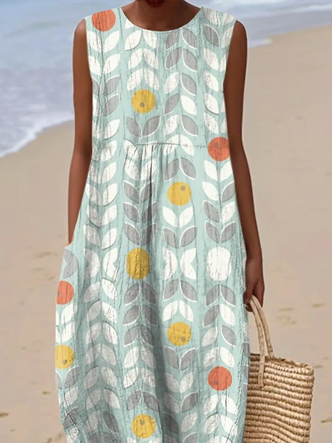 Women's Casual Print Round Neck Sleeveless Dress