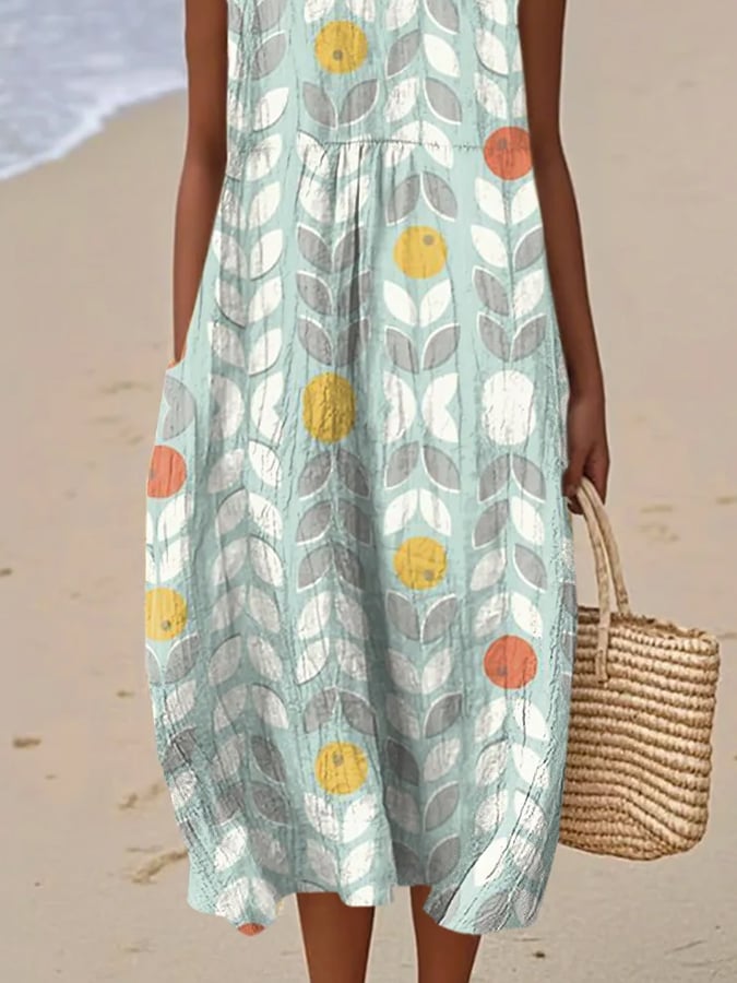 Women's Casual Print Round Neck Sleeveless Dress
