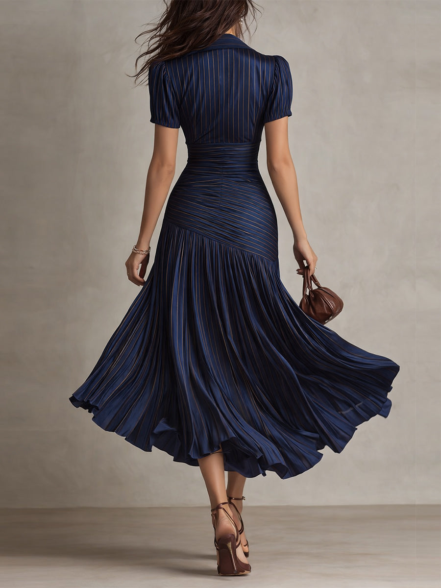 Adriana | Satin Midi Dress with Retro Stripes