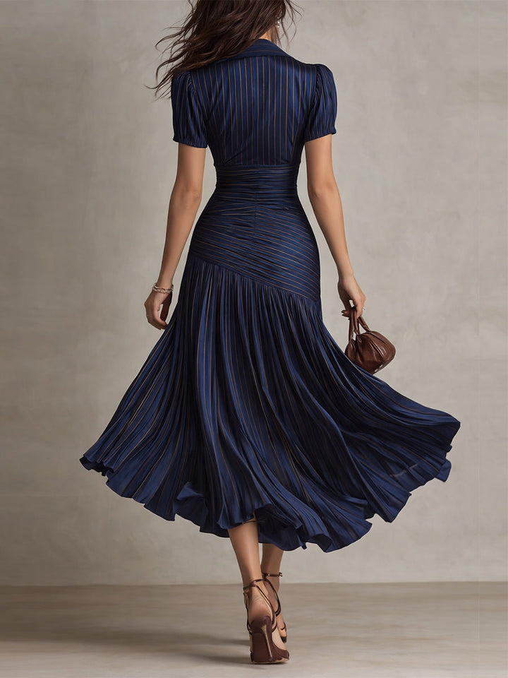 Adriana | Satin Midi Dress with Retro Stripes