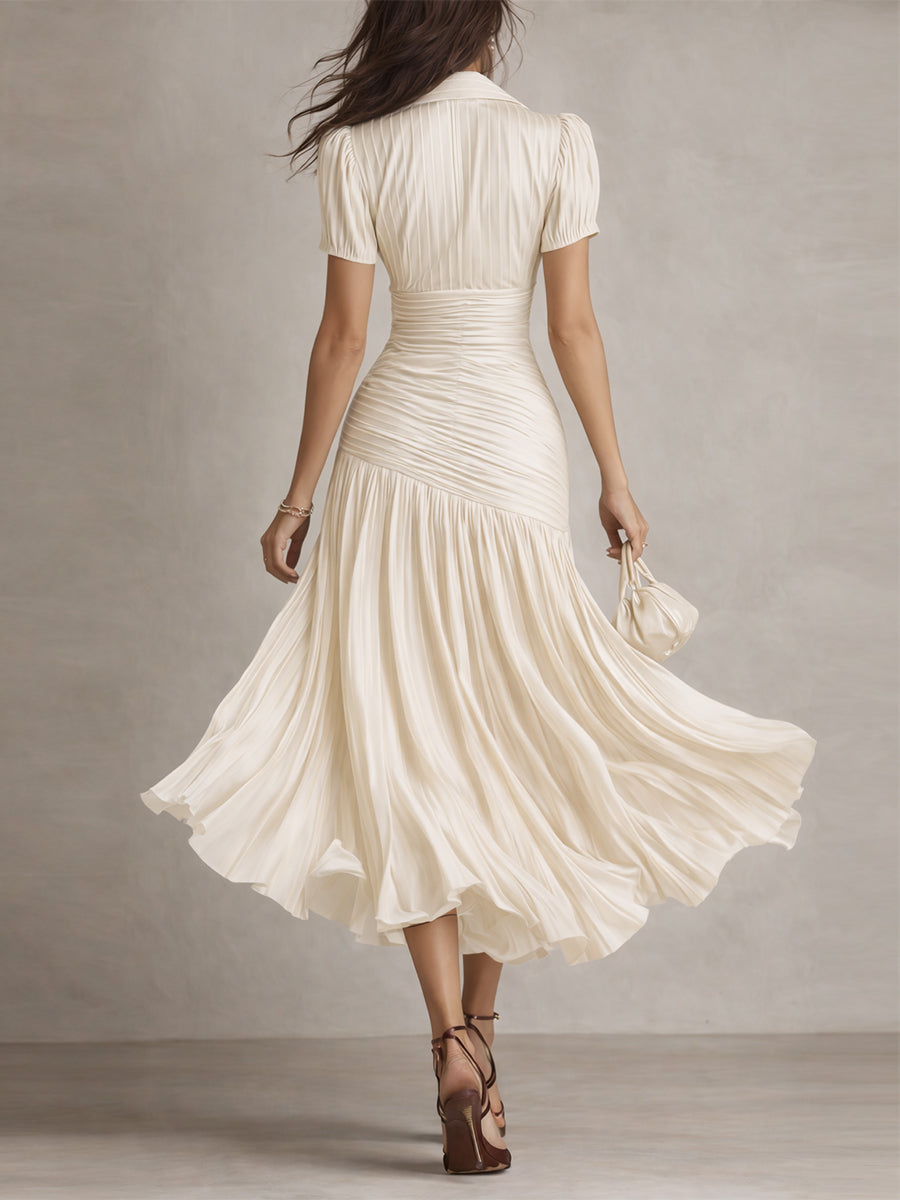 Adriana | Satin Midi Dress with Retro Stripes