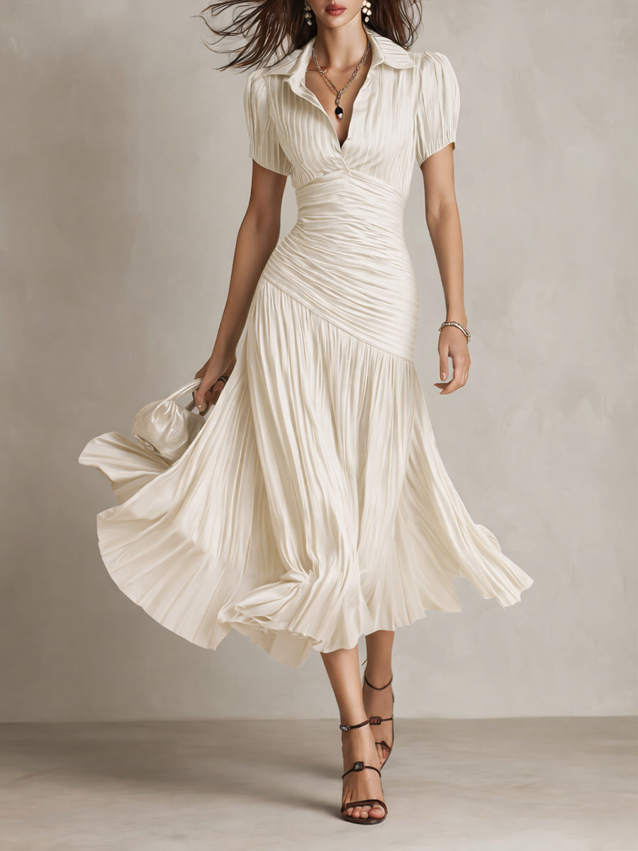 Adriana | Satin Midi Dress with Retro Stripes