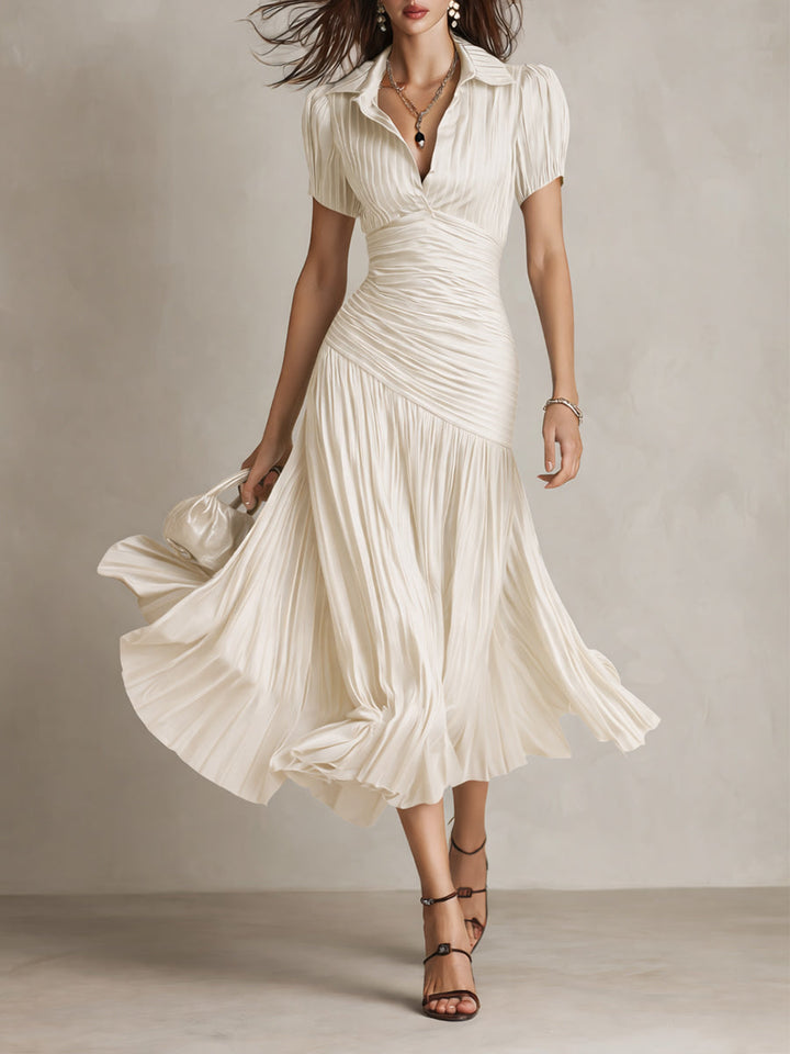 Adriana | Satin Midi Dress with Retro Stripes