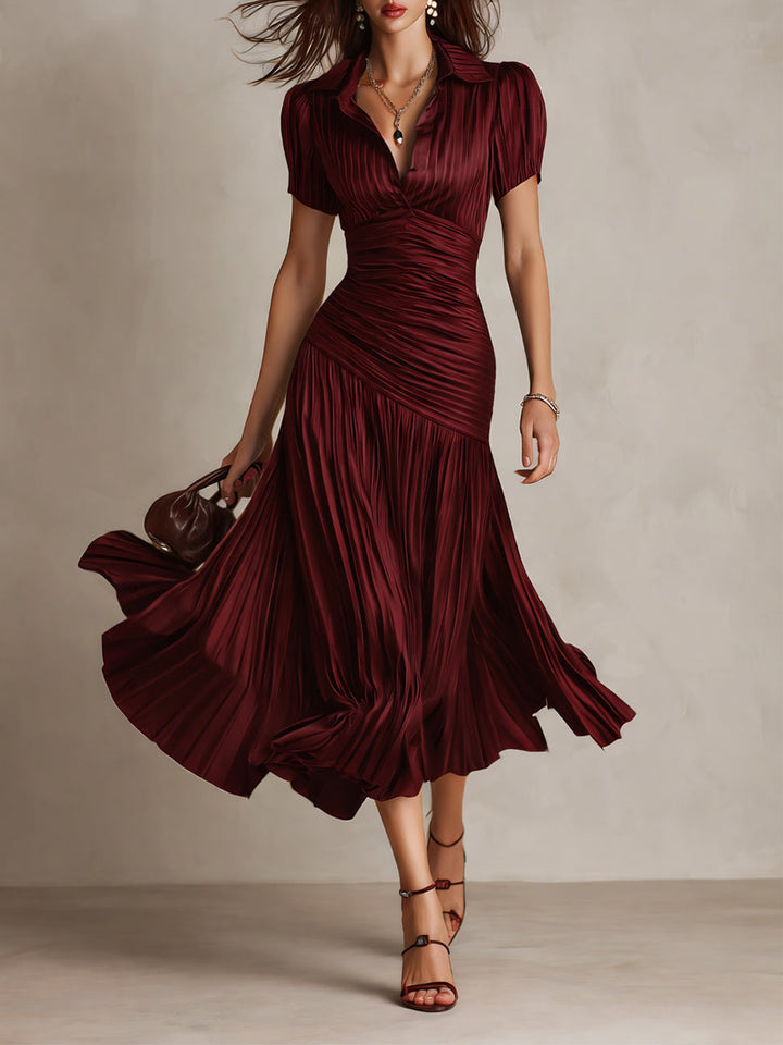 Adriana | Satin Midi Dress with Retro Stripes