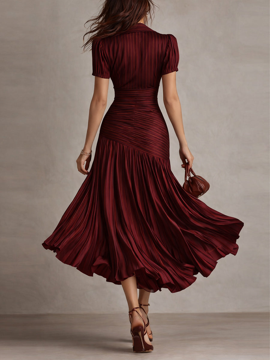 Adriana | Satin Midi Dress with Retro Stripes