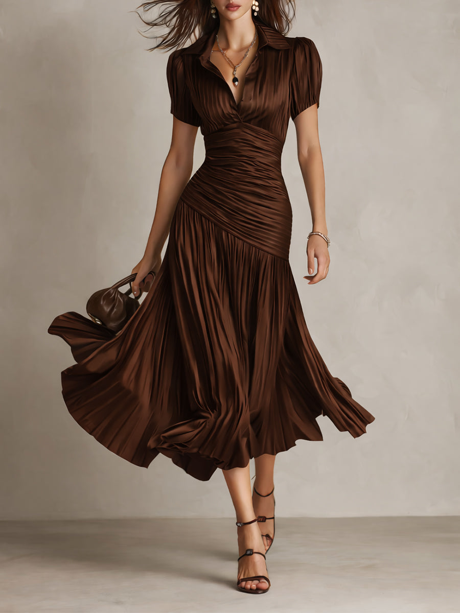 Adriana | Satin Midi Dress with Retro Stripes