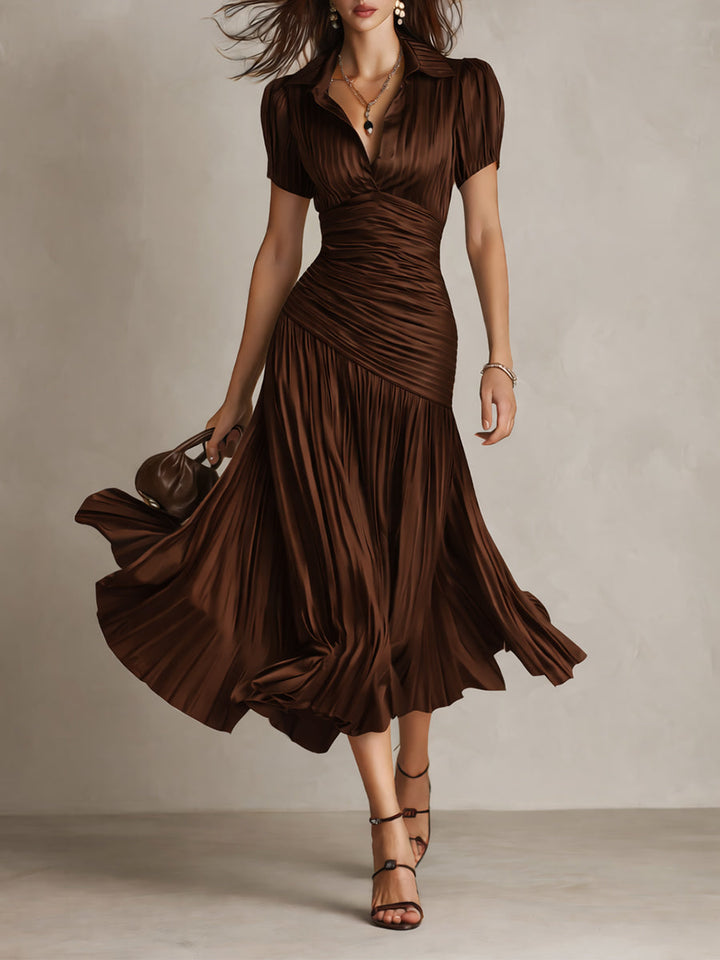 Adriana | Satin Midi Dress with Retro Stripes