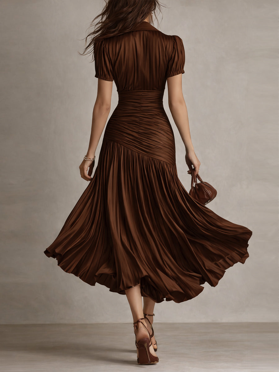 Adriana | Satin Midi Dress with Retro Stripes