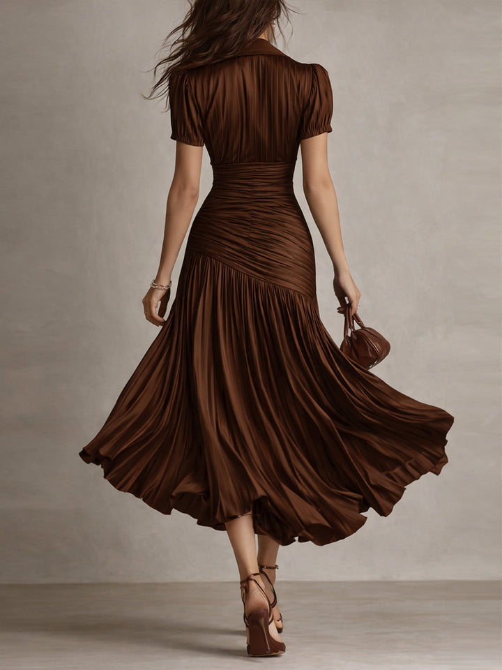 Adriana | Satin Midi Dress with Retro Stripes