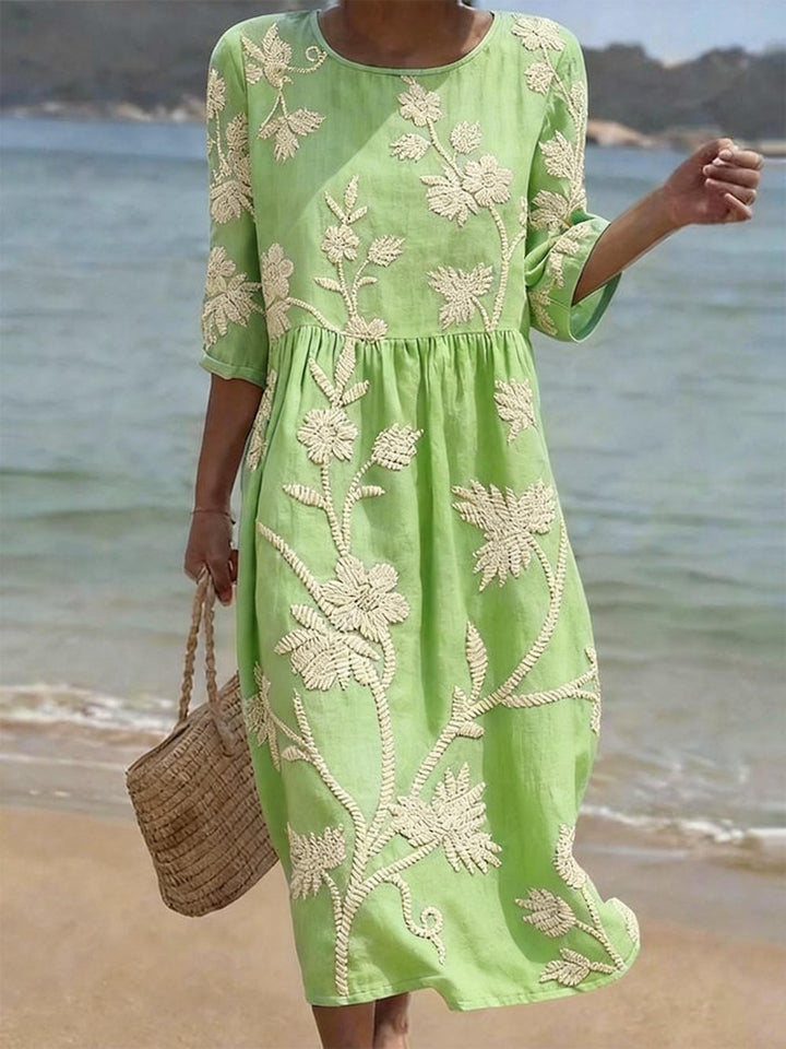 Women's Casual  Round Neck Mid Sleeve Print Dress