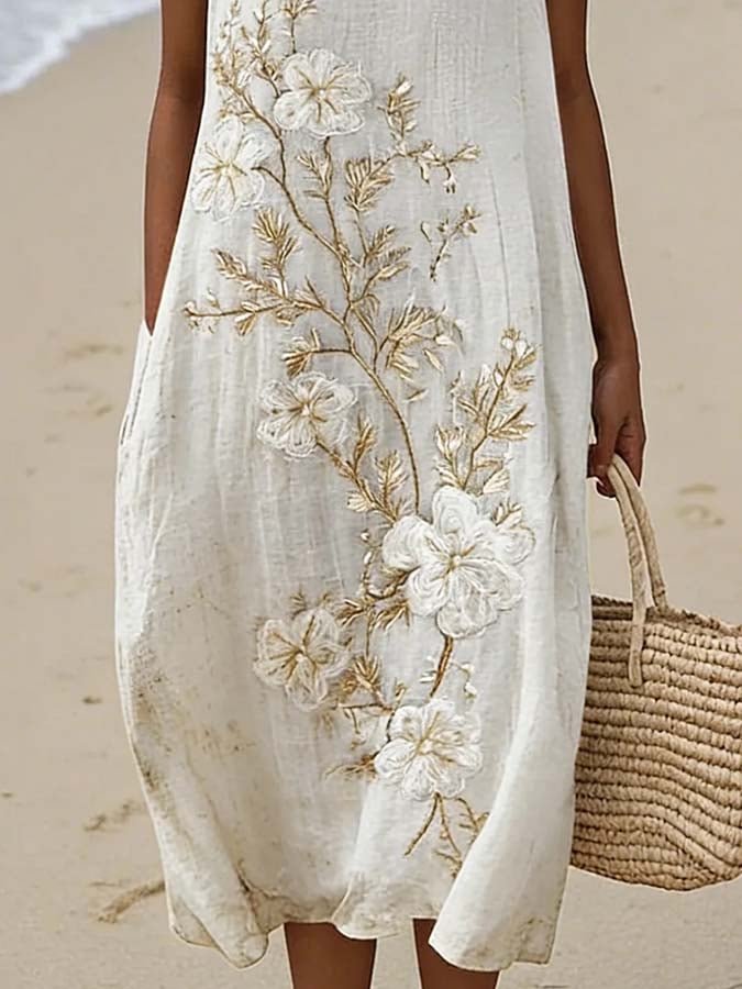 Women'S Round Neck Sleeveless Color-Block Printed Dress