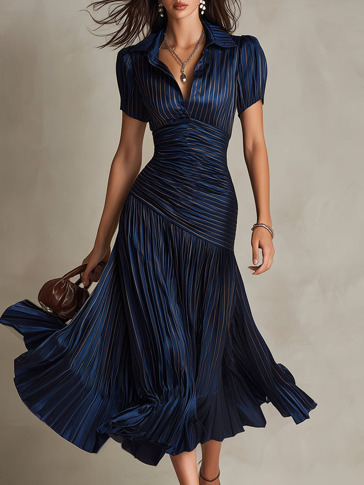 Adriana | Satin Midi Dress with Retro Stripes