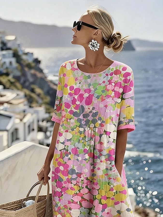 Women'S Vacation Round Neck Short Sleeve Printed Dress
