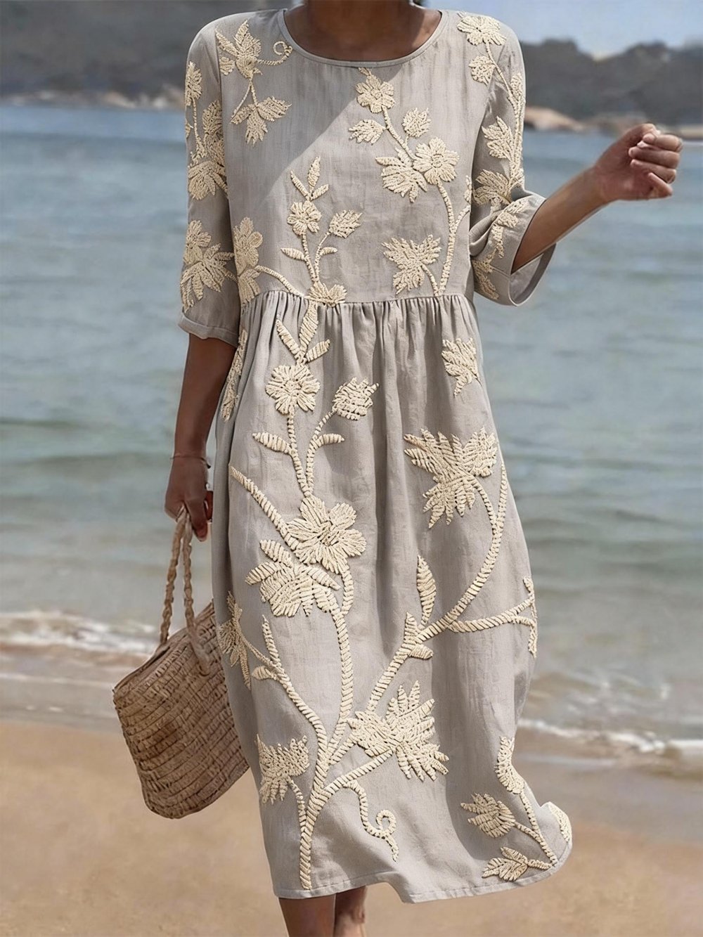 Women's Casual  Round Neck Mid Sleeve Print Dress
