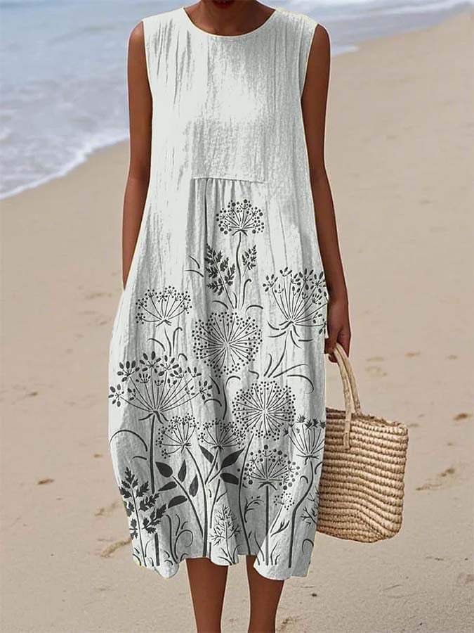 Women'S Round Neck Sleeveless Printed Dress