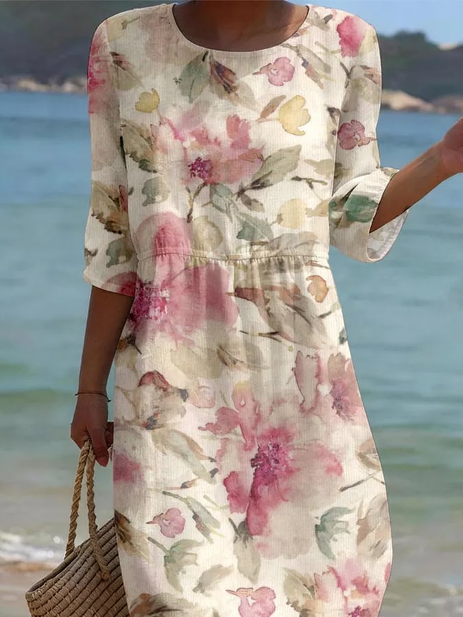 Women's Casual Floral Print Round Neck Dress
