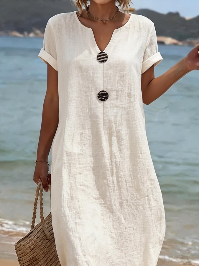 Women's Casual Solid Color Cotton Linen Dress