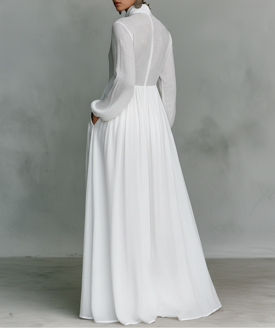 Alessia | Minimalist Patchwork Maxi Dress – High Neck & Long Sleeves