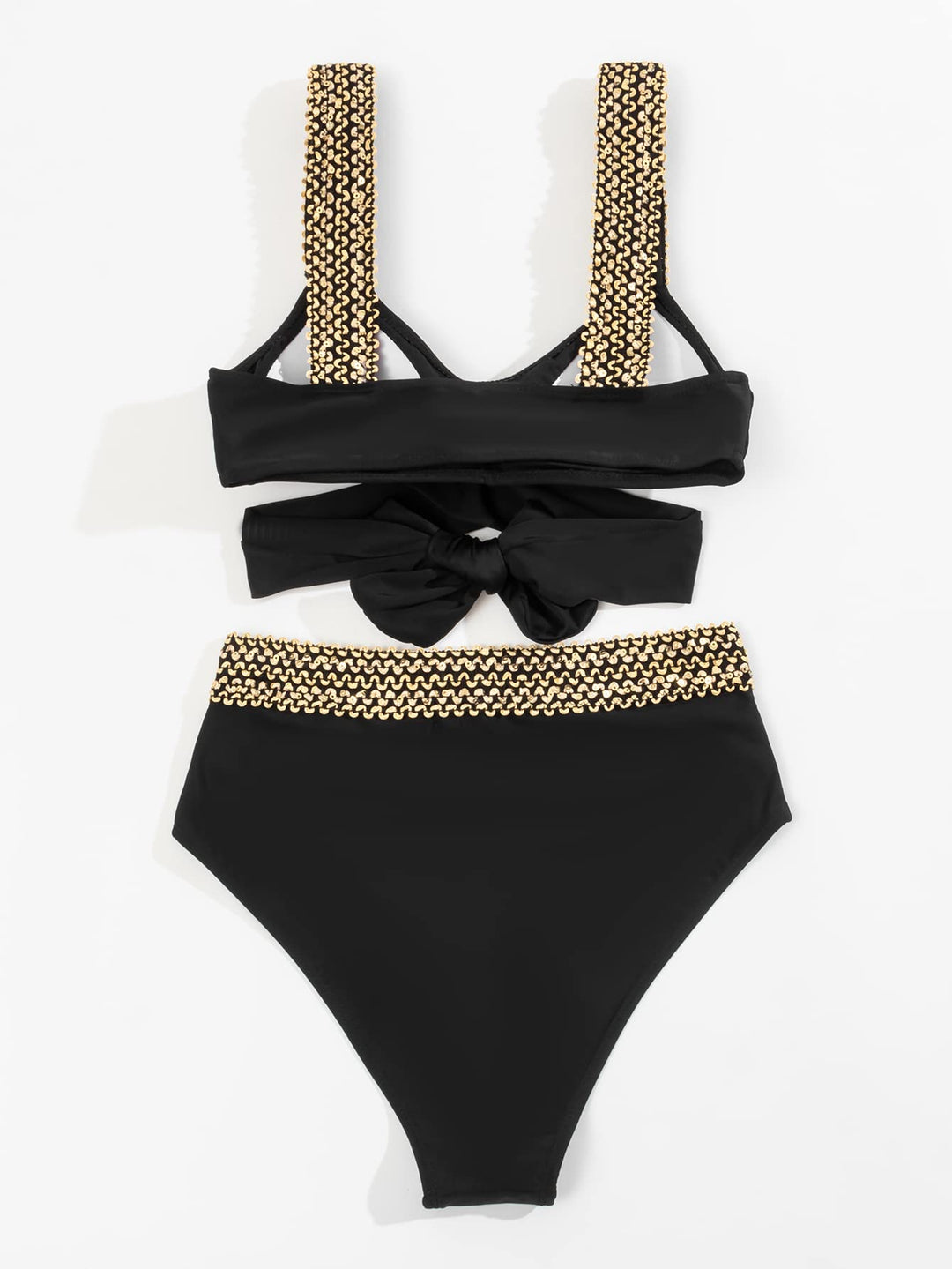 Elegant Golden Cross Straps High-Waisted Bikini