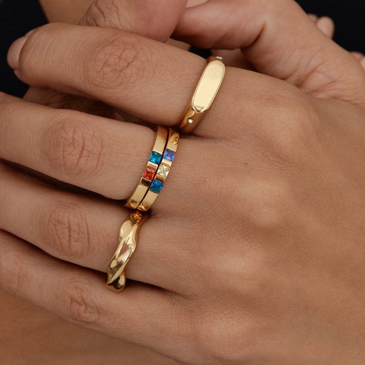 Princess Cut Birthstone Band Ring