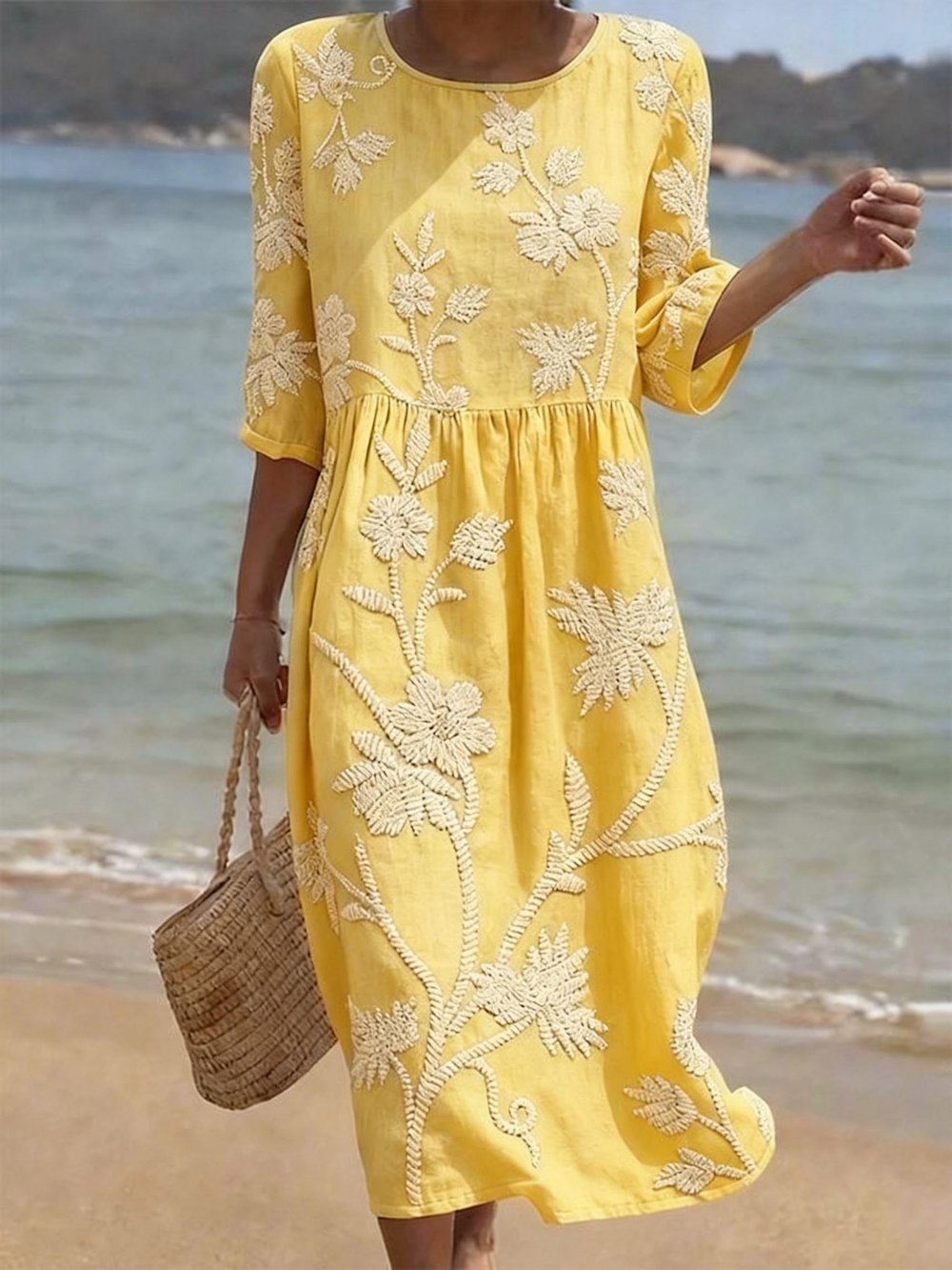 Women's Casual  Round Neck Mid Sleeve Print Dress