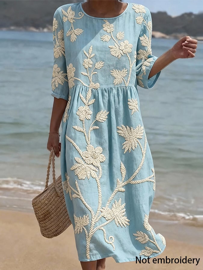 Women's Casual  Round Neck Mid Sleeve Print Dress