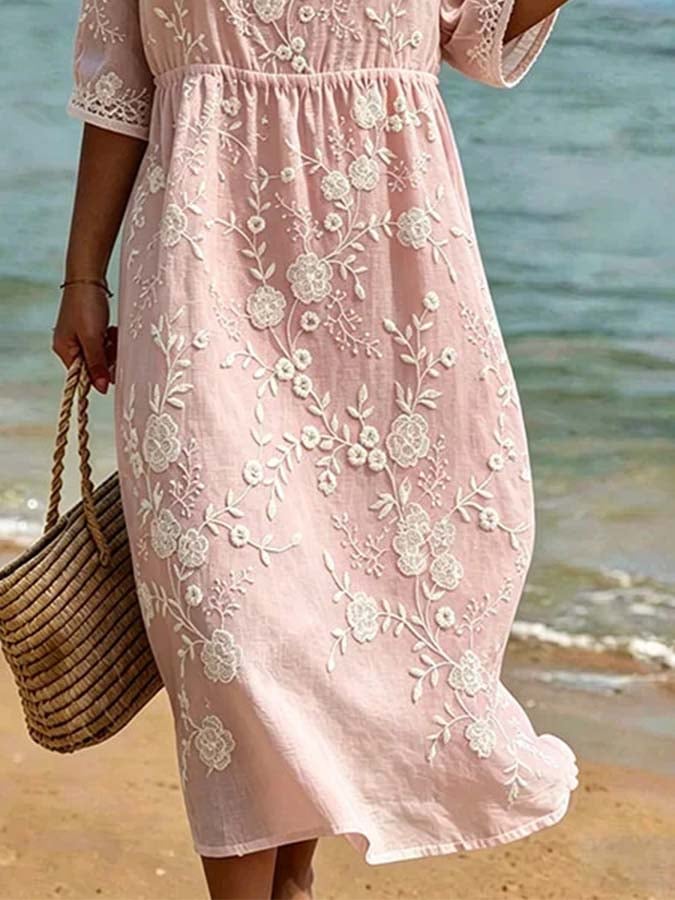 Women's Casual Loose-Fit Printed Round-Neck Dress
