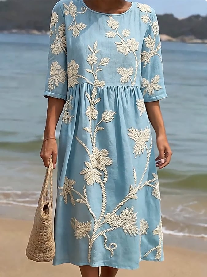 Women's Casual  Round Neck Mid Sleeve Print Dress
