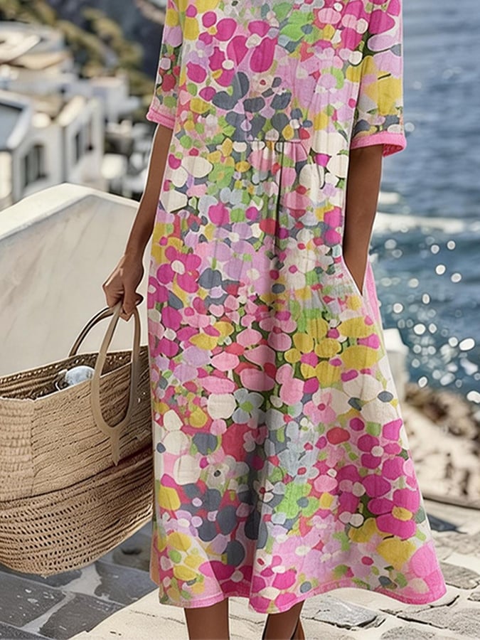 Women'S Vacation Round Neck Short Sleeve Printed Dress