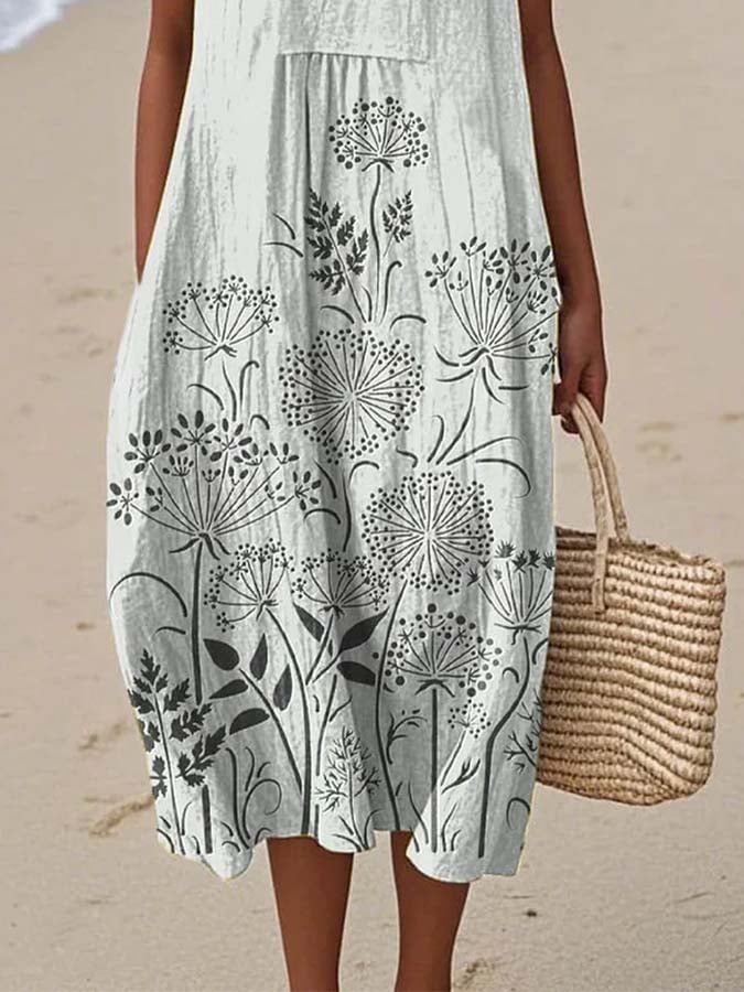 Women'S Round Neck Sleeveless Printed Dress