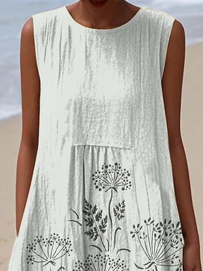 Women'S Round Neck Sleeveless Printed Dress