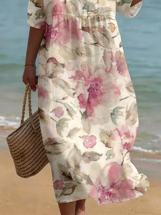 Women's Casual Floral Print Round Neck Dress