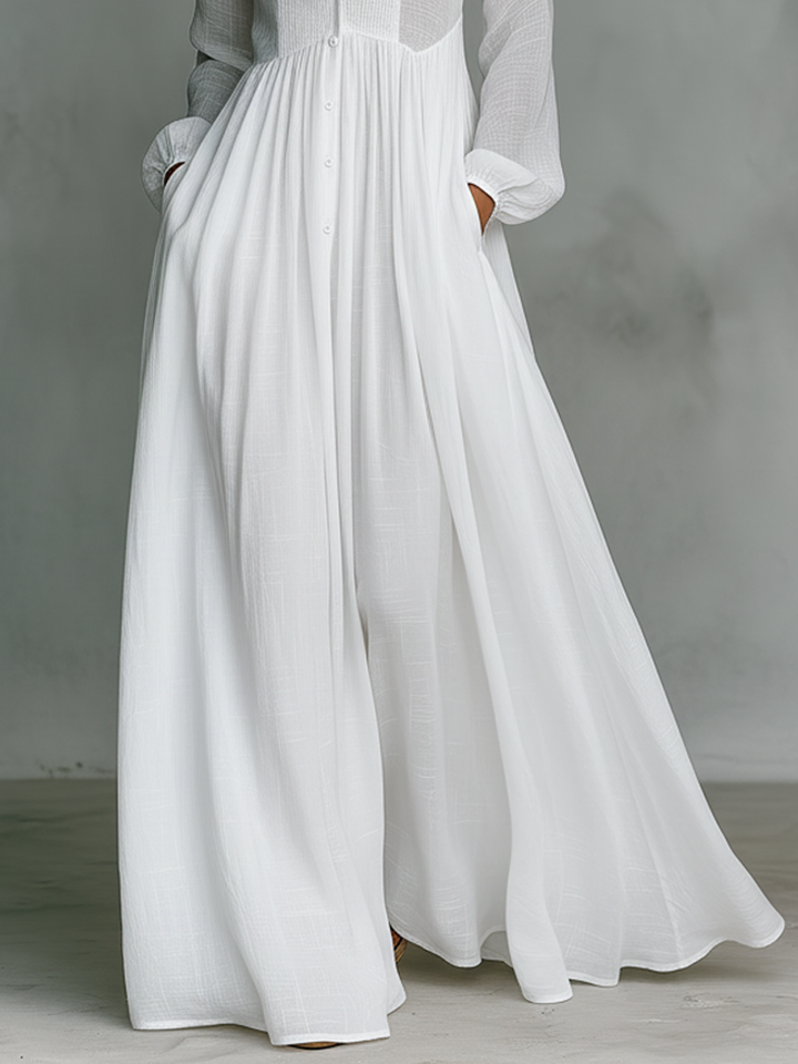 Alessia | Minimalist Patchwork Maxi Dress – High Neck & Long Sleeves